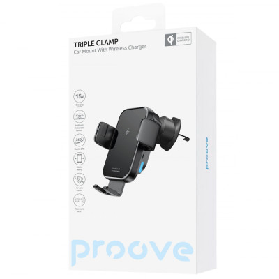 Автомобільний тримач з Бездротовим ЗП Proove Triple Clamp 15W black