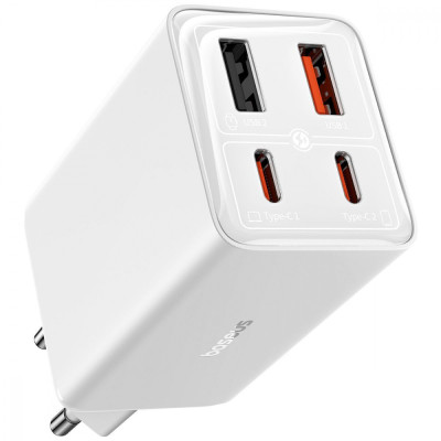 МЗП Baseus GaN6 Pro Fast Charger 2 Type-C + 2 USB 65W white