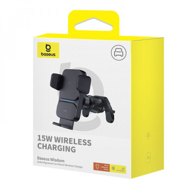 Автомобільний тримач з Бездротовим ЗП Baseus Wisdom Auto Alignment 15W black