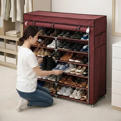 Бордова тканинна шафа для зберігання взуття Shoe Cabinet 118х30х120 см