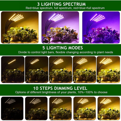 Світлодіодна фітолампа Grow Light для вирощування рослин / Фітолампа для кімнатних рослин на штативі з пультом таймером Світлодіодна фітолампа Grow Light для вирощування рослин / Фітолампа для кімнатних рослин на штативі з пультом таймером