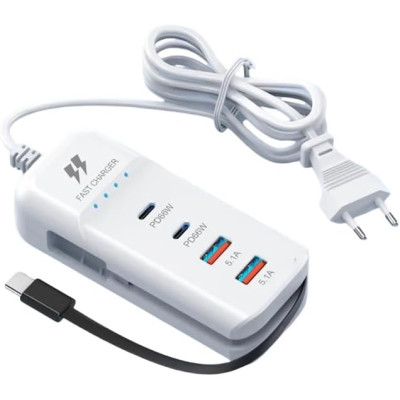 Швидкий зарядний пристрій 66 Вт, 2 USB-порти та 2 PD-порти, Type-C / Компактна, багатофункціональна, потужна зарядна станція
