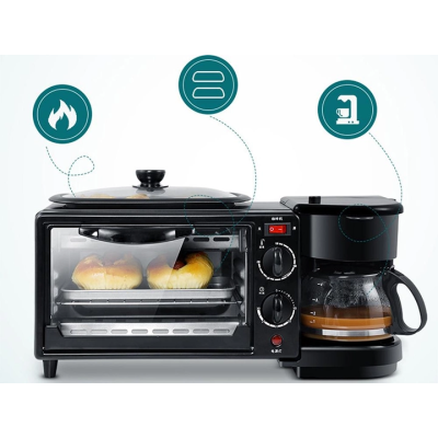 Електрична духовка 3в1 Domotec MS-5308В Кофеварка Сковорода 9 л 4500w