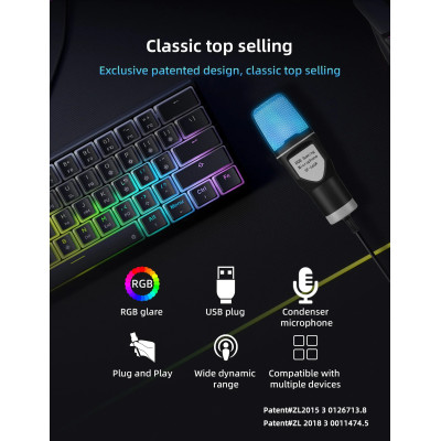 Конденсаторний мікрофон Yanmai SF666R USB з RGB-підсвічуванням Конденсаторний мікрофон Yanmai SF666R USB з RGB-підсвічуванням