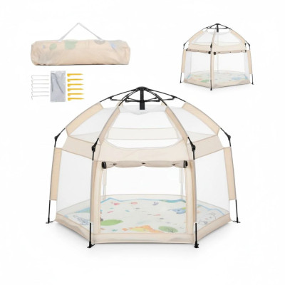 Автоматичний намет-манеж з москітними сітками та килимком / Дитячий манеж для вулиці та будинку 146х127х110 см Бежевий