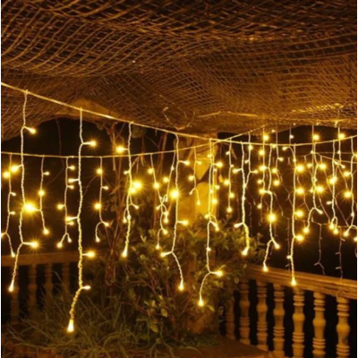 Холодний білий Новорічна святкова гірлянда бахрома 120 Led прозорий провід 3х0.5 м Холодний білий Новорічна святкова гірлянда бахрома 120 Led прозорий провід 3х0.5 м
