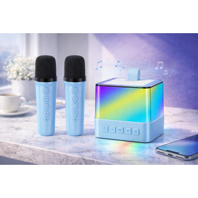 Портативна Bluetooth колонка K18 з LED підсвічуванням 2 мікрофони Блакитний