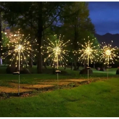 Ліхтар садовий Феєрверк газонний на сонячній батареї, 90 led, 8 режимів (2 шт. у комплекті)