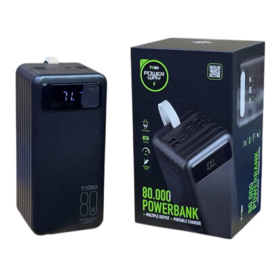 Павер банк Power Way TX80 80000mAh з 3 кабелями (Реальна потужність) Power Bank