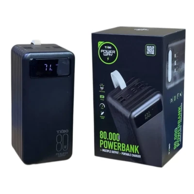 Павер банк Power Way TX80 80000mAh з 3 кабелями (Реальна потужність) Power Bank