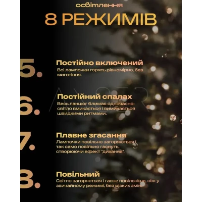 Гірлянда Роса 100 м із теплим білим світлом – зелена нитка, пульт, 8 режимів