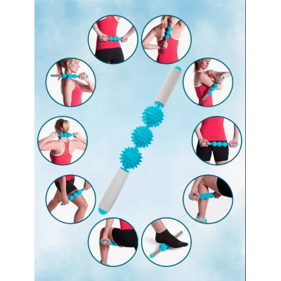 Ролик масажний для йоги масажер для спини валик для фітнесу Massage stick AND 5284 (Кульки 3 шт)