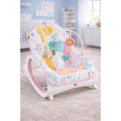 Дитяче крісло-гойдалка Fisher Price / Дитячий шезлонг з музичною підвіскою та регульованою спинкою