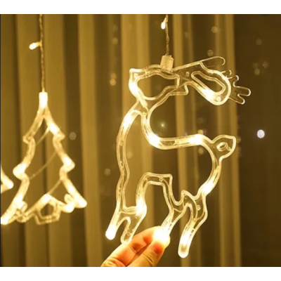 Гірлянда Штора з формами дзвіночок, ялинка, олень 12 PCS light Гірлянда Штора з формами дзвіночок, ялинка, олень 12 PCS light
