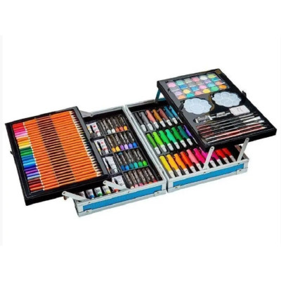 блакитний Набір для малювання 145 предметів в алюмінієвій валізці