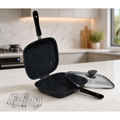 Сковорода-гриль двостороння Top Kitchen TK00097 з решіткою та кришкою 28×22 см