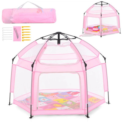Автоматичний намет-манеж з москітними сітками та килимком / Дитячий манеж для вулиці та будинку 146х127х110 см Рожевий