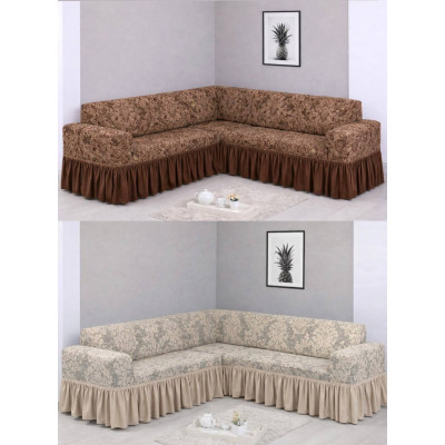 Кутовий жаккардовий чохол на диван, натяжний чохол універсальний, накидка на диван
