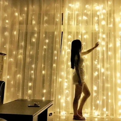 Святкова гірлянда завіса "Штора" на вікно 200LED 3х2м Мультикольоровий колір діодів теплий USB