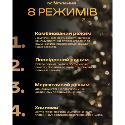 Гірлянда Роса 100 м із теплим білим світлом – зелена нитка, пульт, 8 режимів