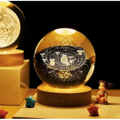 Світлодіодна кришталева куля, декоративна універсальна 3D нічниця, кришталева куля "Сонячна система"