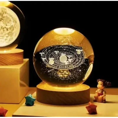 Світлодіодна кришталева куля, декоративна універсальна 3D нічниця, кришталева куля "Сонячна система"