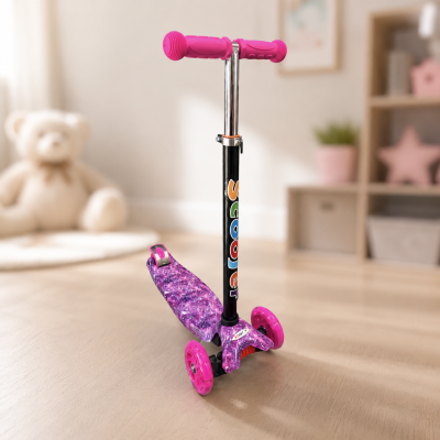 Самокат Scooter з підсвічуванням коліс для дівчинки та хлопчика рожевий