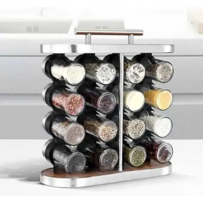 Карусель для спецій набір для спецій 16 ємностей Stainless steel and wood / органайзер для зберігання спецій