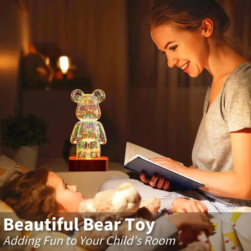3D лампа Кришталевий Ведмедик Феєрверк Ведмідь Bearbick декоративний скляний нічник світлодіодний світильник 16 кольорів LED на акумуляторі