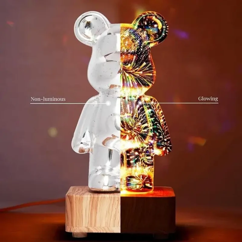 3D лампа Кришталевий Ведмедик Феєрверк Ведмідь Bearbick декоративний скляний нічник світлодіодний світильник 16 кольорів LED на акумуляторі