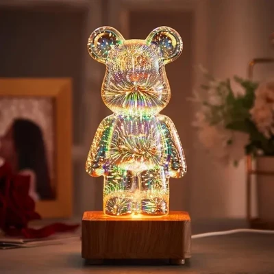 3D лампа Кришталевий Ведмедик Феєрверк Ведмідь Bearbick декоративний скляний нічник світлодіодний світильник 16 кольорів LED на акумуляторі