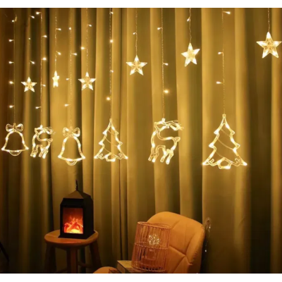 Гірлянда Штора з формами дзвіночок, ялинка, олень 12 PCS light