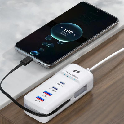 Швидкий зарядний пристрій 66 Вт, 2 USB-порти та 2 PD-порти, Type-C / Компактна, багатофункціональна, потужна зарядна станція
