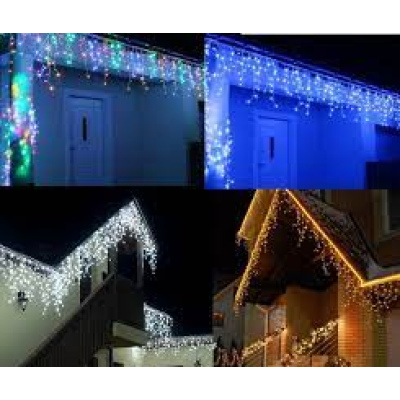 Холодний білий Новорічна святкова гірлянда бахрома 120 Led прозорий провід 3х0.5 м Холодний білий Новорічна святкова гірлянда бахрома 120 Led прозорий провід 3х0.5 м