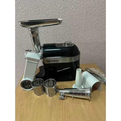 чорна М'ясорубка Rainberg RB-2270 3800Вт з реверсом та насадками для шатківниці та ковбас