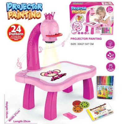 Рожевий Дитячий стіл проектор для малювання з підсвічуванням Projector Painting 24 Деталі