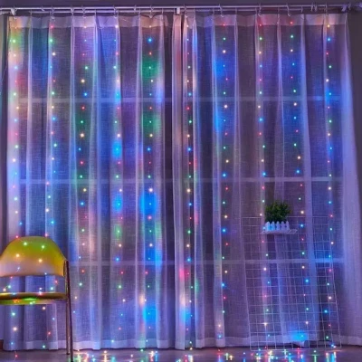 Святкова гірлянда завіса "Штора" на вікно 200LED 3х2м Мультикольоровий колір діодів Мульти USB