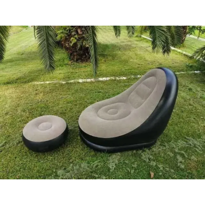 Надувний диван з пуфом Air Sofa / Надувне велюрове крісло з пуфом+насос Бежевий