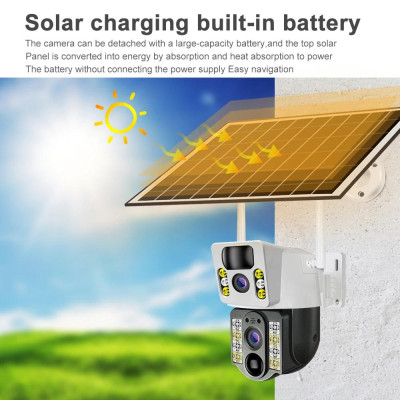 4K Бездротова камера Solar WI-FI , подвійний об'єктив, нічне бачення V380 Pro CCTV 8MP