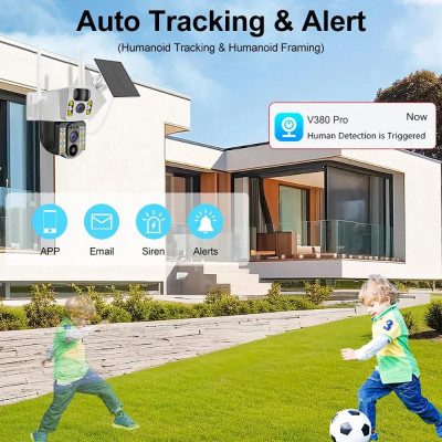 4K Бездротова камера Solar WI-FI , подвійний об'єктив, нічне бачення V380 Pro CCTV 8MP