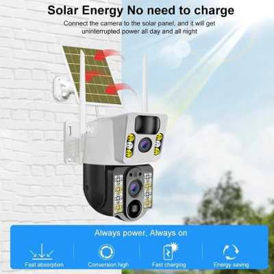 4K Бездротова камера Solar WI-FI , подвійний об'єктив, нічне бачення V380 Pro CCTV 8MP