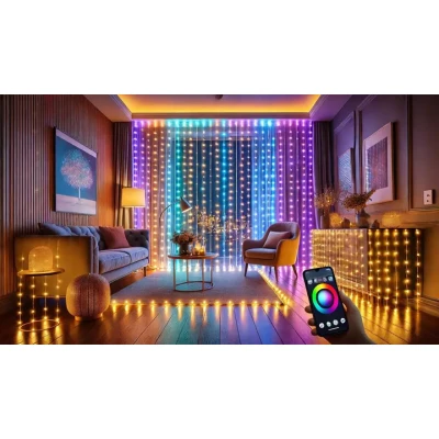 Гірлянда-штора з дистанційним керуванням через APP, Bluetooth, USB, XPRO 3*2м (SFK-05) Гірлянда-штора з дистанційним керуванням через APP, Bluetooth, USB, XPRO 3*2м (SFK-05)
