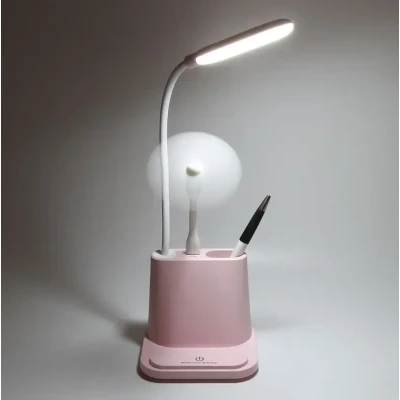 Рожева акумуляторна настільна LED лампа Bionic Desk Lamp c USB виходом, органайзером та підставкою для смартфона