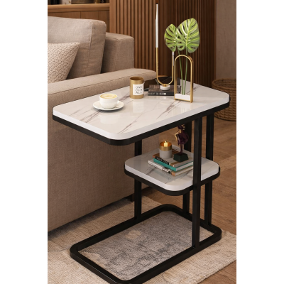 Інтер'єрний приліжковий столик з мармуровою стільницею DASH-5496 50х30х58см