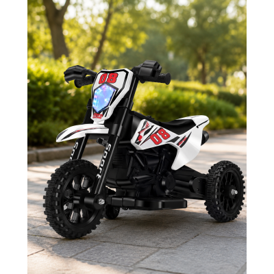 Електромотоцикл для дітей Cool Mountain 26X-130 / Дитячий електро мотоцикл з LED-підсвічуванням та музикою Білий