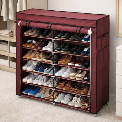 Бордова тканинна шафа для зберігання взуття Shoe Cabinet 118х30х120 см