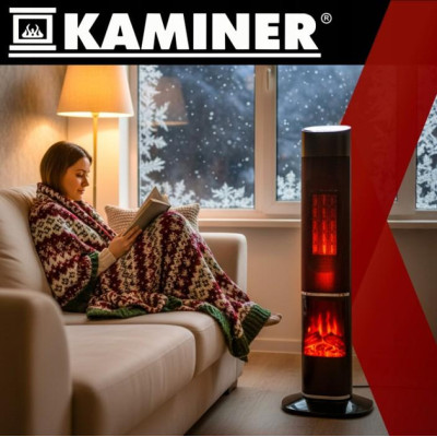 Колонний тепловентилятор Teesa 2000W з імітацією каміна