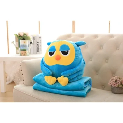 М'яка іграшка Happy Baby Сова плед-подушка трансформер 3 в 1 синій