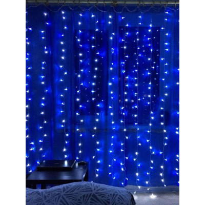 Світлодіодна гірлянда штора роса на дроті 3х2 м 200 LED пульт + USB Синій Світлодіодна гірлянда штора роса на дроті 3х2 м 200 LED пульт + USB Синій