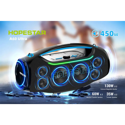 Колонка Bluetooth Hopestar A60 Ultra 450 Вт с микрофоном RGB, IPX6, 30000 мАч
